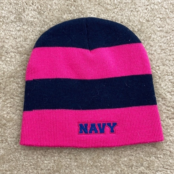 US Naval Academy Knit Hat Navy Pink One Size Beanie - Picture 1 of 3